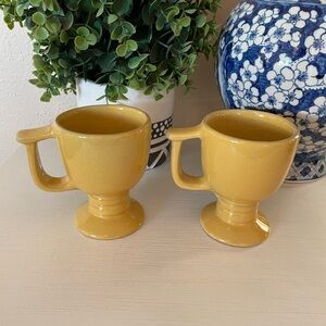 Vintage Frankoma Pottery Footed Mug C13 Set of 2 Yellow Glaze Pedestal Base 4"